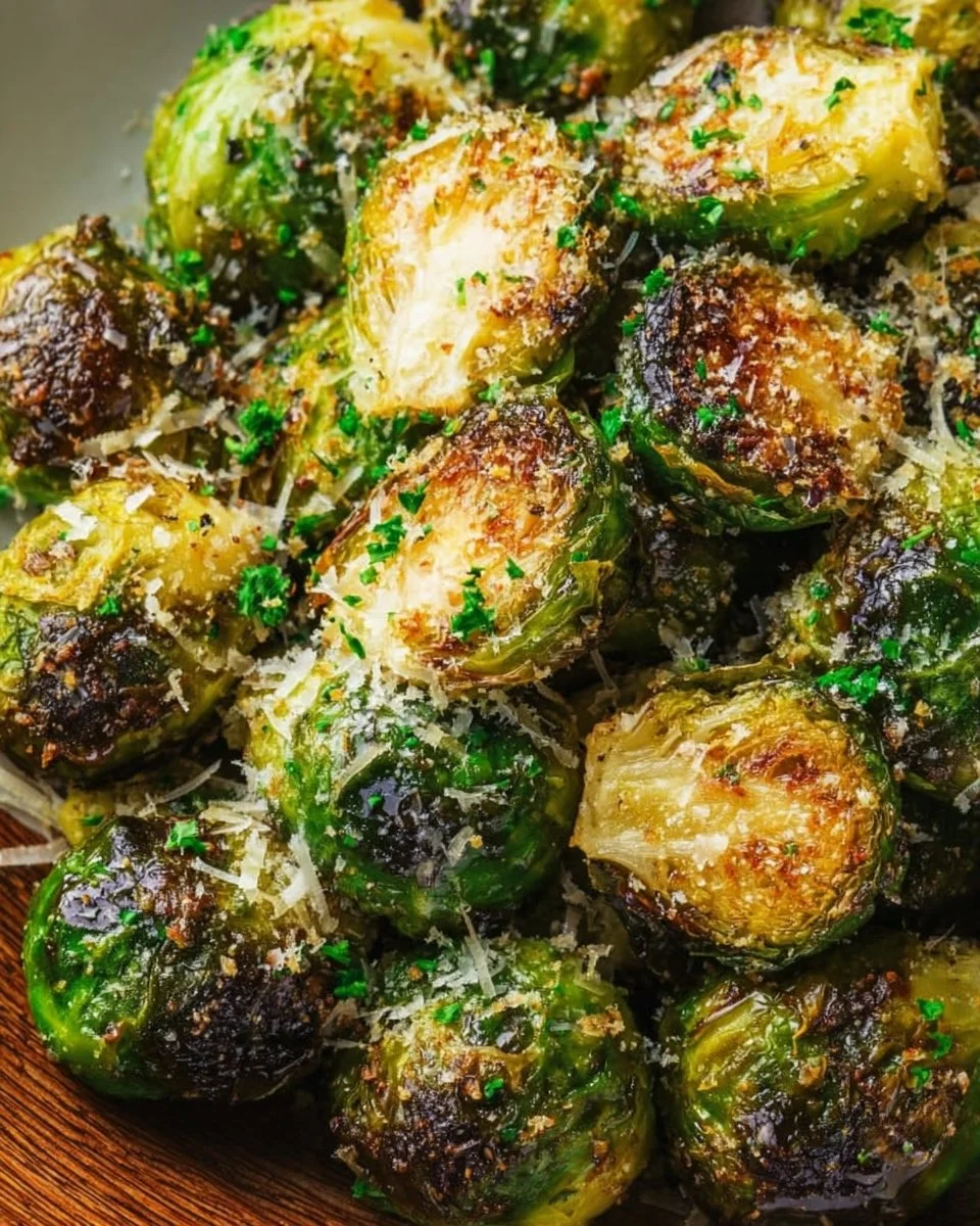 Parmesan Roasted Brussels Sprouts served in a dish