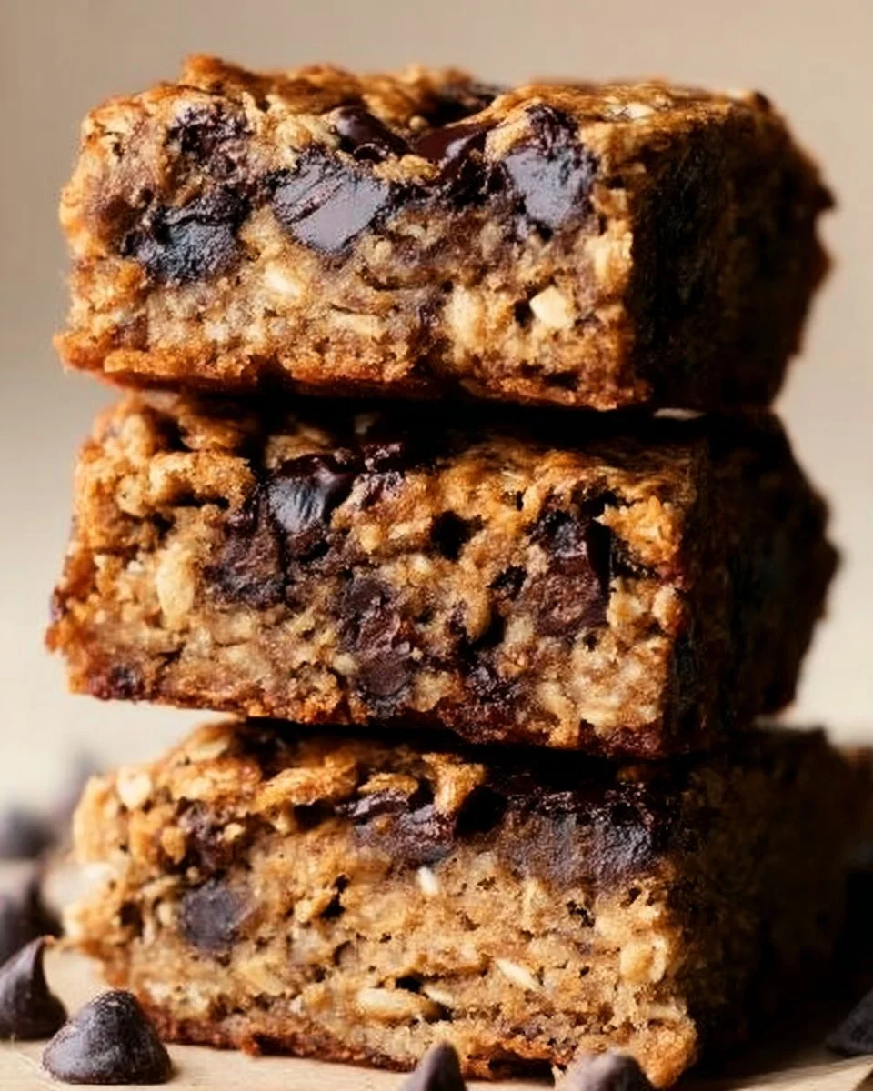 Delicious Peanut Butter Banana Oatmeal Chocolate Chip Bars ready to eat