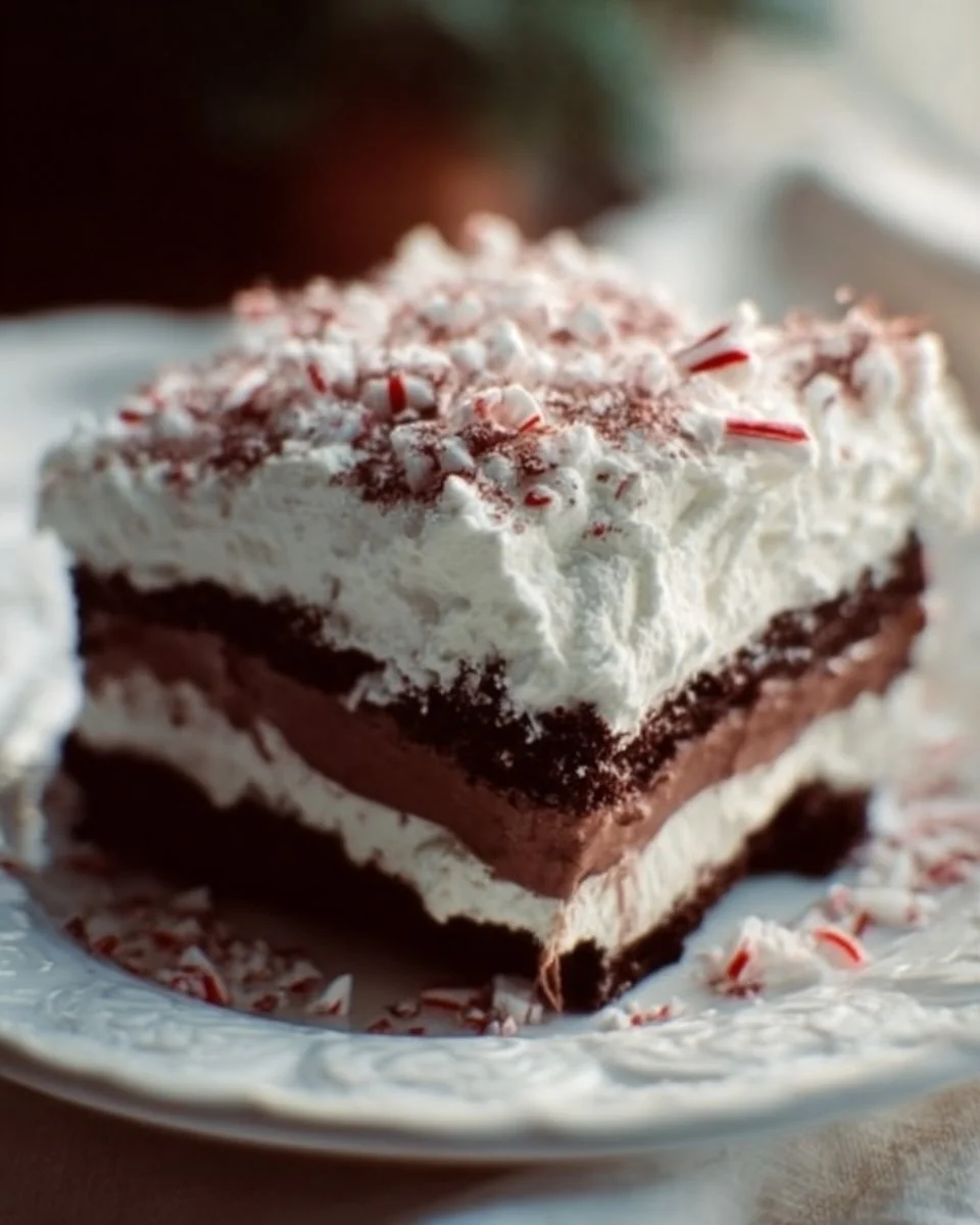 Peppermint Chocolate Dream Layer Dessert with rich layers and festive colors