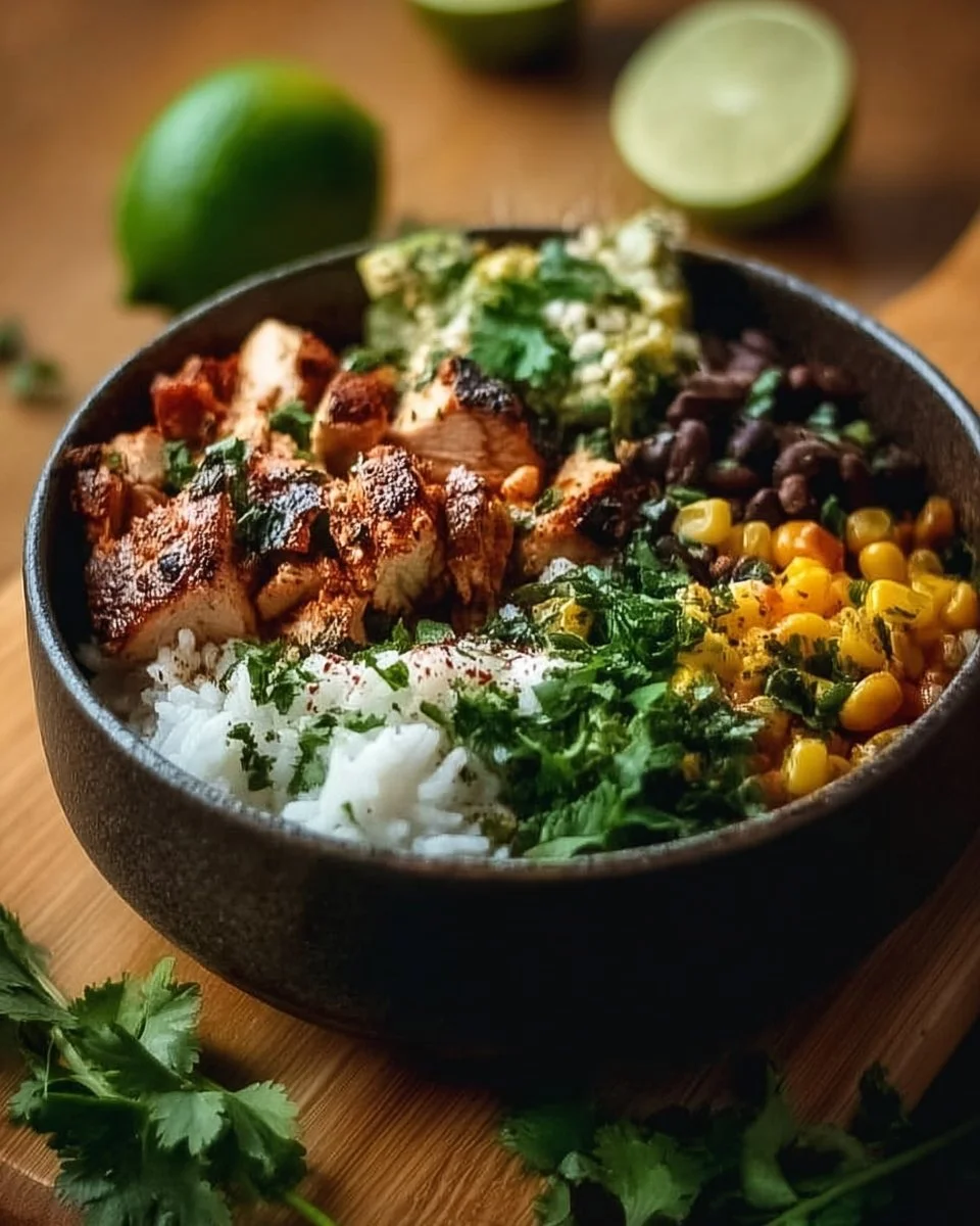 Savory Southwest chicken rice bowl with fresh ingredients and vibrant flavors