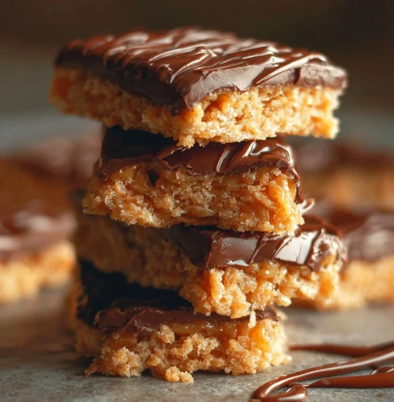 A plate of homemade Scotcharoos, a delicious treat with peanut butter and chocolate.