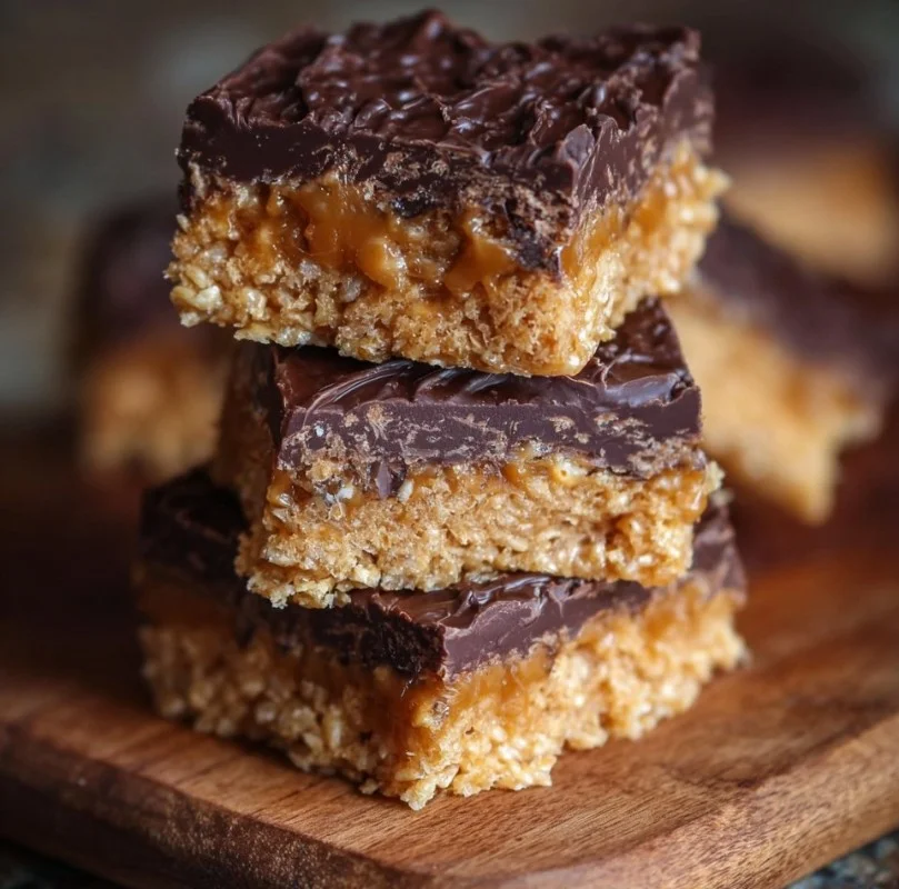 Delicious homemade Scotcheroos with chocolate and peanut butter topping.