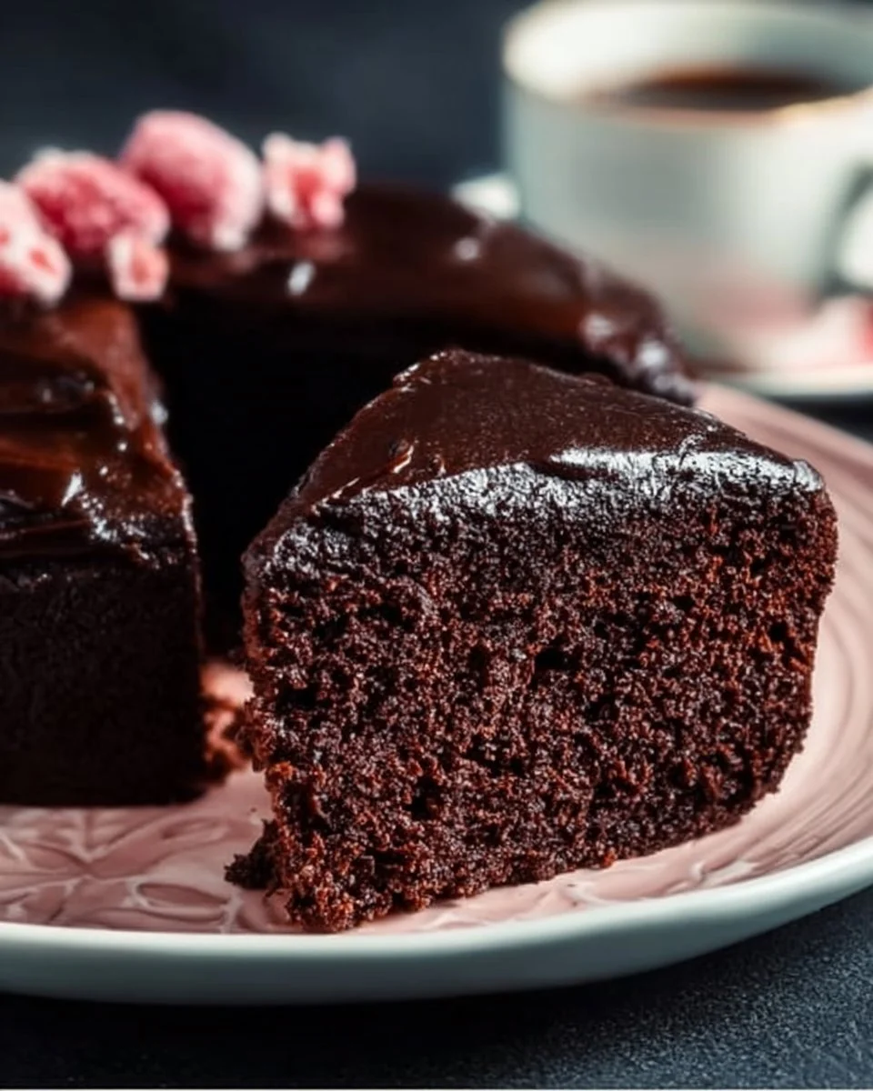 Soft and moist chocolate cake topped with chocolate frosting