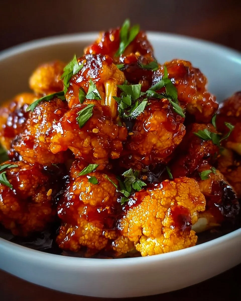 Sweet and Spicy Maple Sriracha Cauliflower dish on a plate