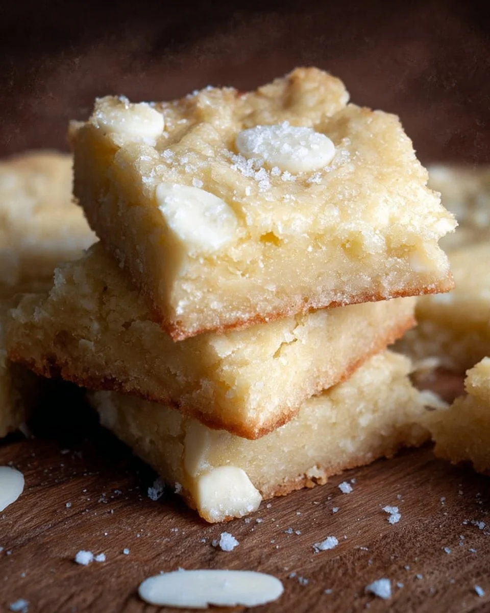 Deliciously rich white chocolate brownies displayed on a dessert plate.