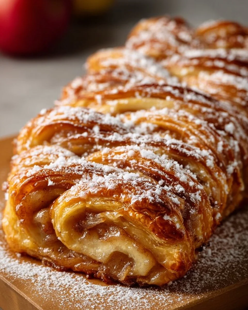 Freshly baked Wisconsin Apple Kringle with apple filling and icing