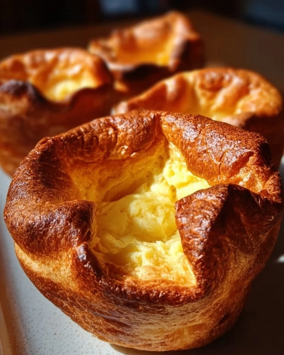 Delicious golden Yorkshire Puddings served on a plate
