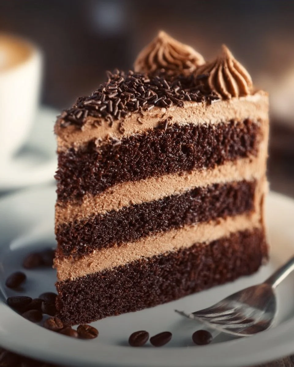 Delicious chocolate cake with coffee buttercream frosting on top