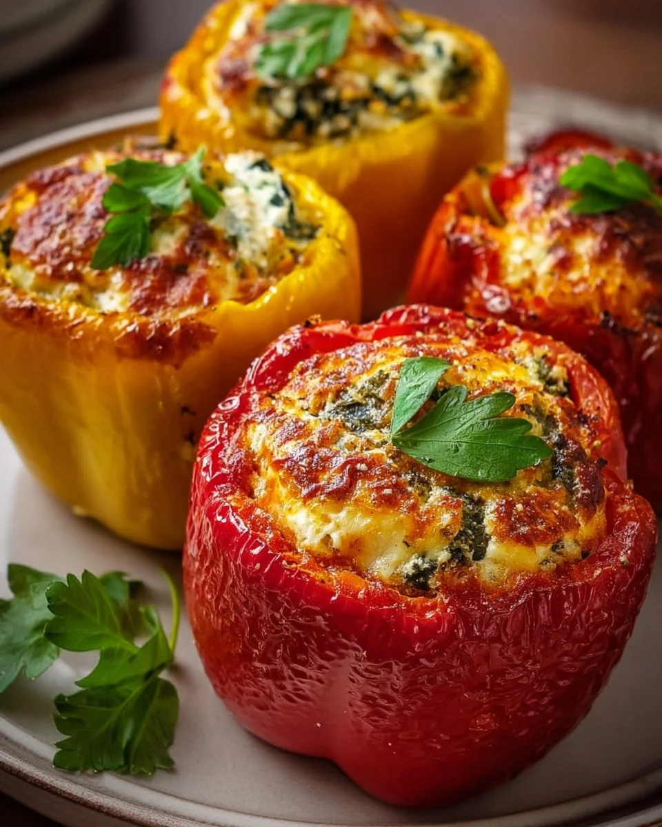 Baked ricotta stuffed peppers with herbs and spices