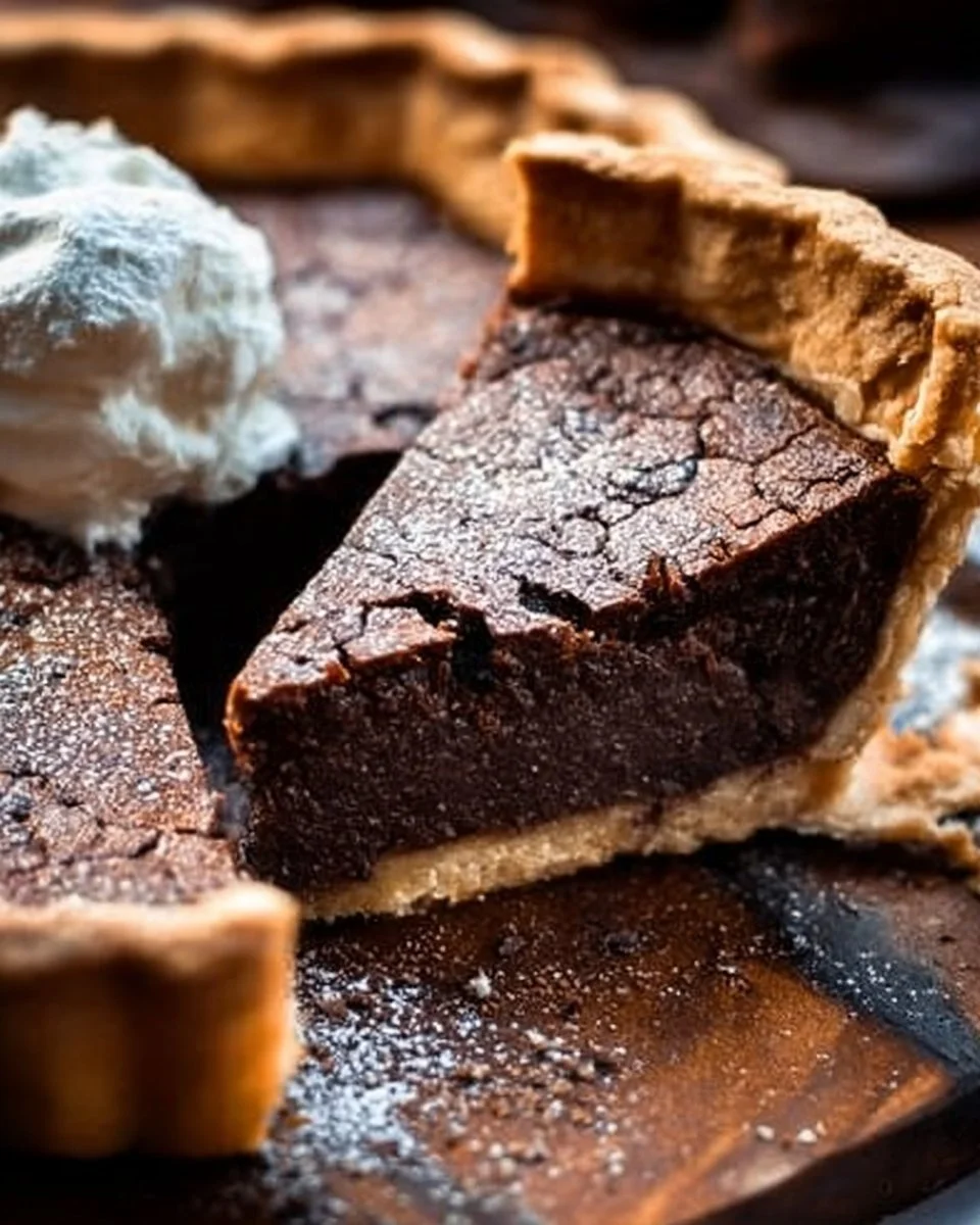 Delicious Chocolate Chess Pie served on a dessert plate