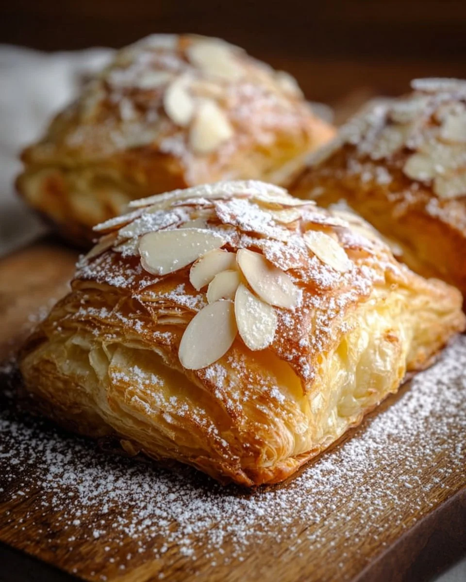 Delicious classic Danish almond puff pastry with a flaky golden crust