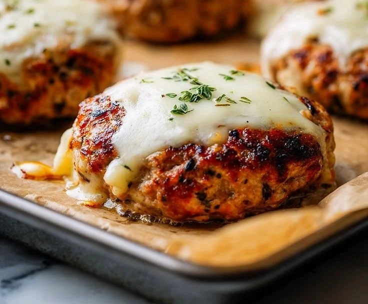 Plate of classic ground turkey burgers ready to be served with toppings
