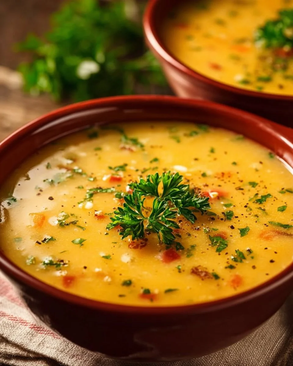Bowl of Classic Pioneer Woman Potato Soup garnished with herbs