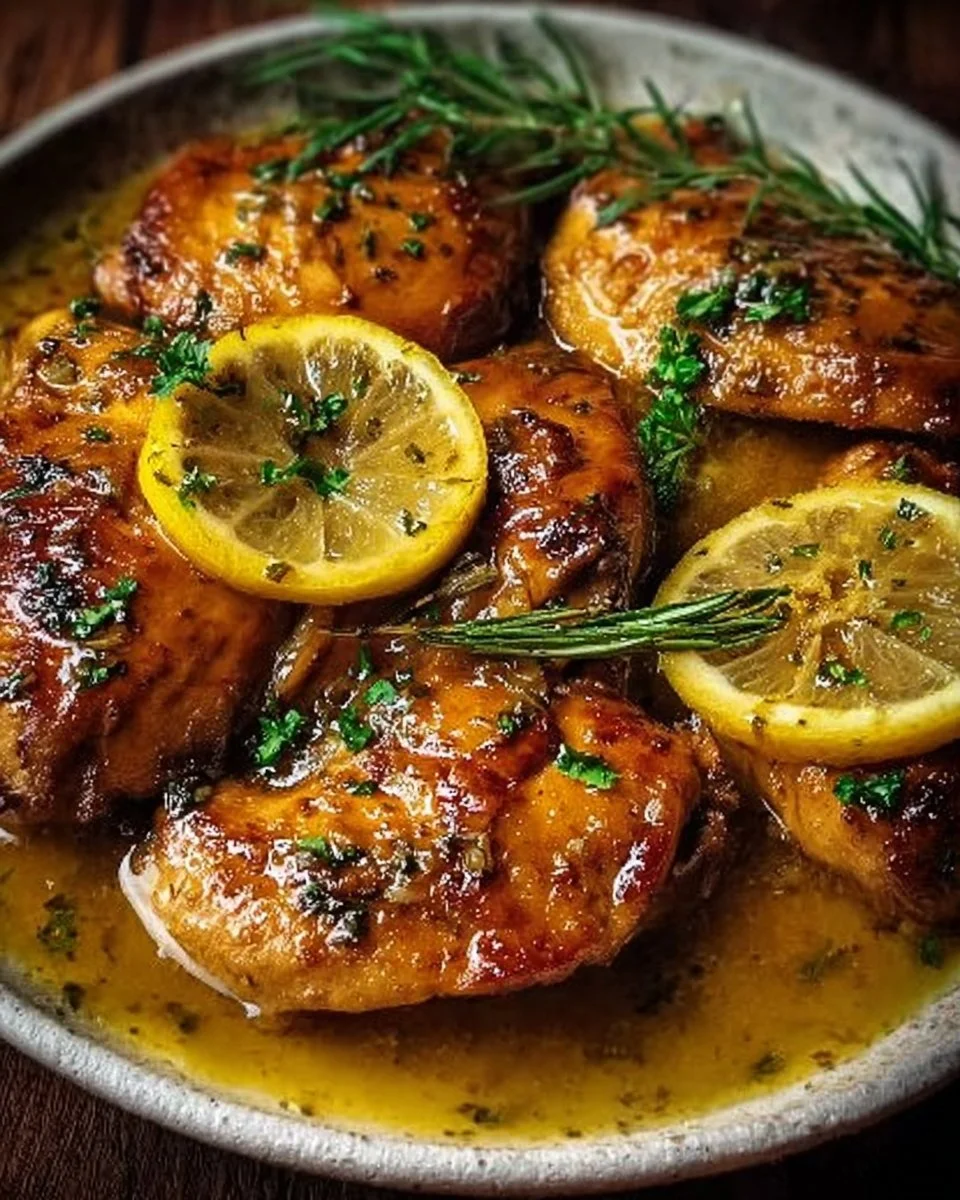 Delicious Cowboy Butter Lemon Chicken served with fresh herbs.