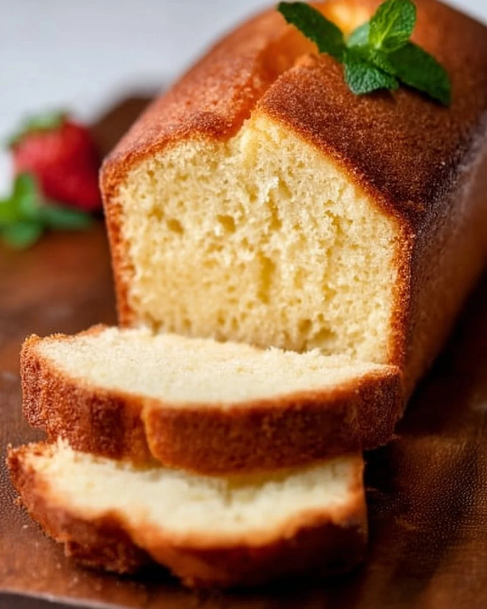 Slice of homemade cream cheese pound cake on a plate