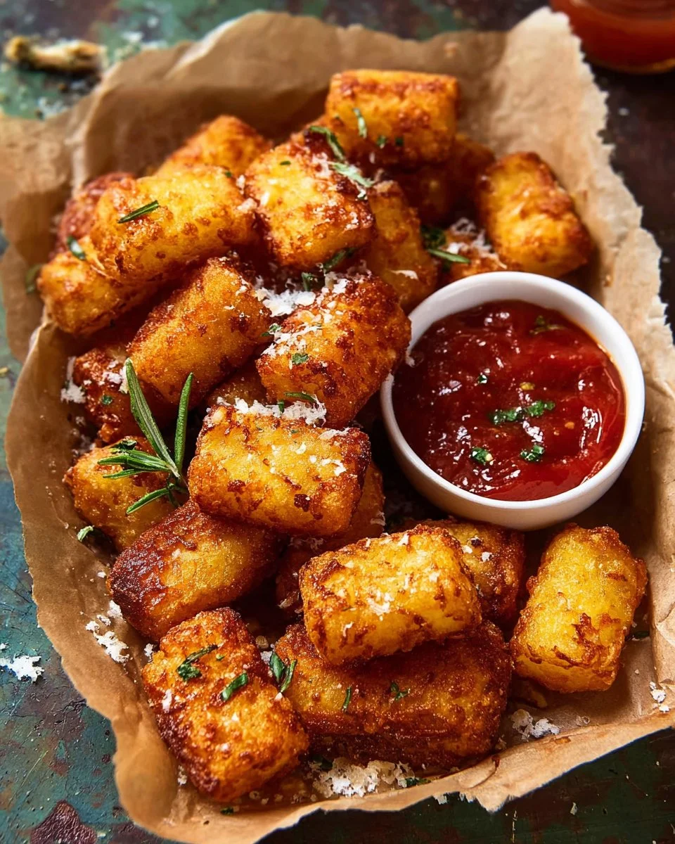 Crispy baked parmesan tater tots served on a plate