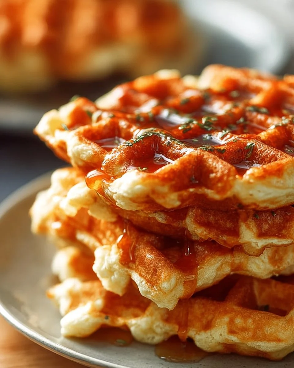 Delicious crispy cottage cheese waffles served with toppings