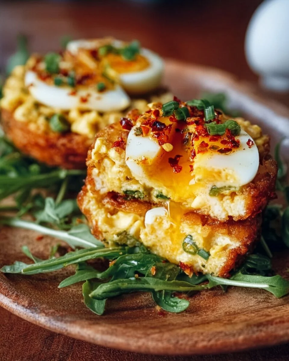 Crispy egg salad cakes with a spicy twist served on a plate