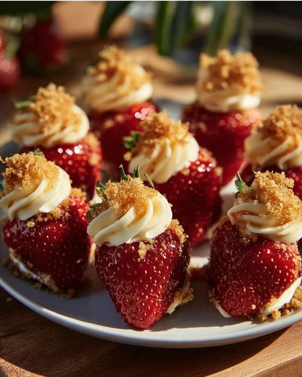 Platter of deviled strawberries filled with creamy mixture for a gourmet treat