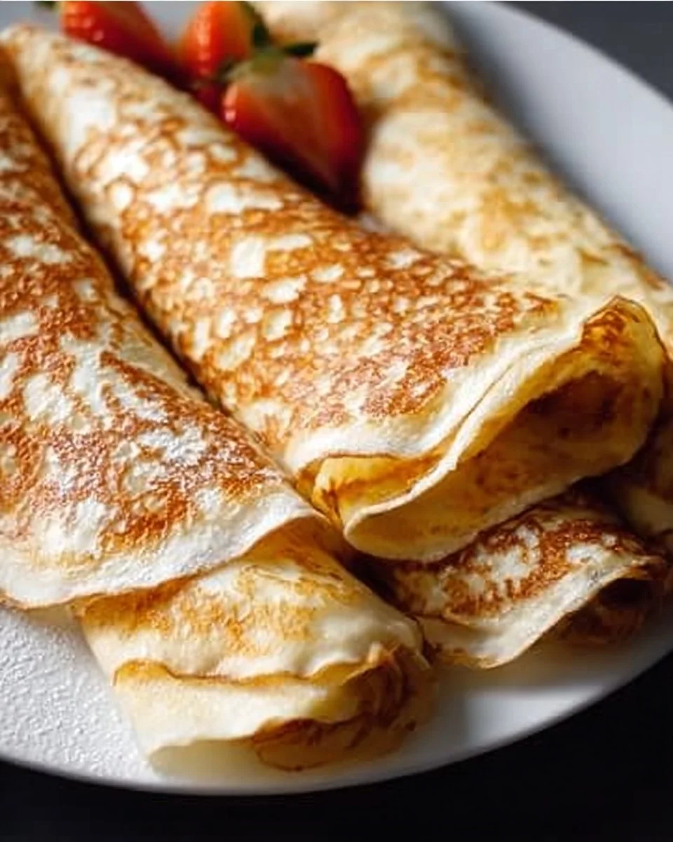 Delicious and easy homemade crepes on a plate with toppings