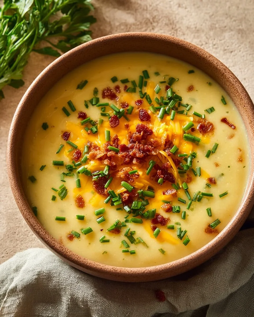 Bowl of easy kid-friendly potato soup with fresh herbs on top