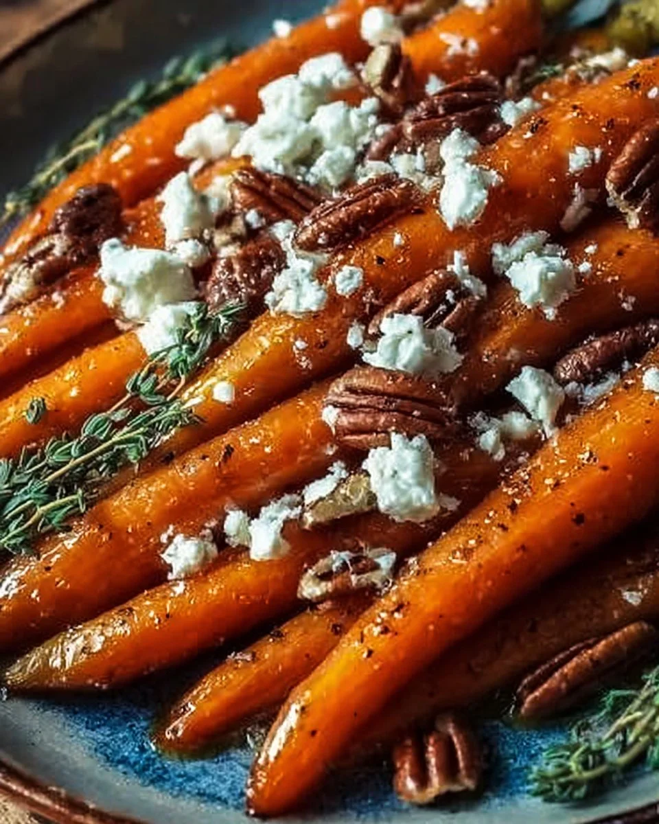 Delicious roasted carrots with candied pecans and goat cheese