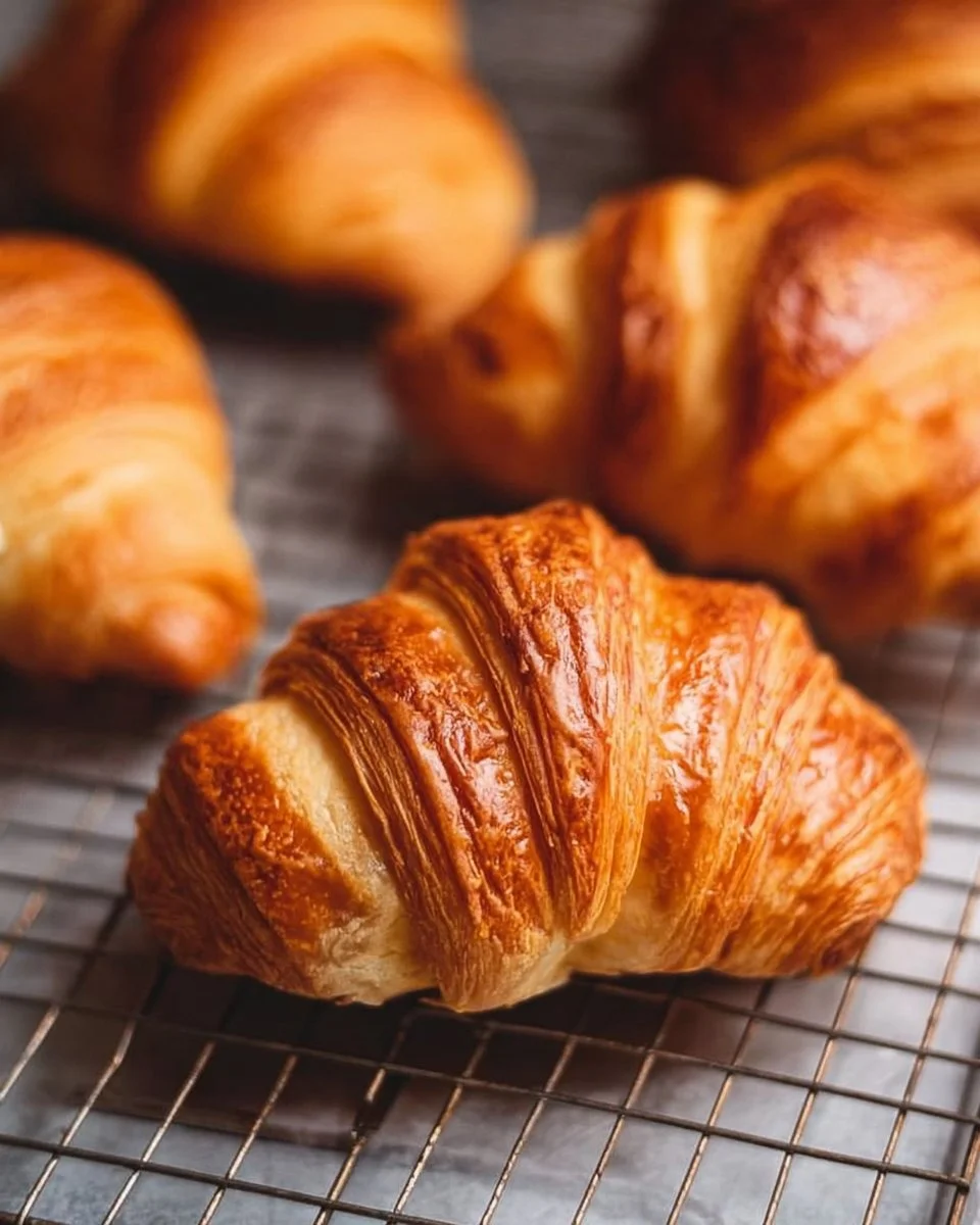 Homemade croissants fresh out of the oven, golden brown and flaky
