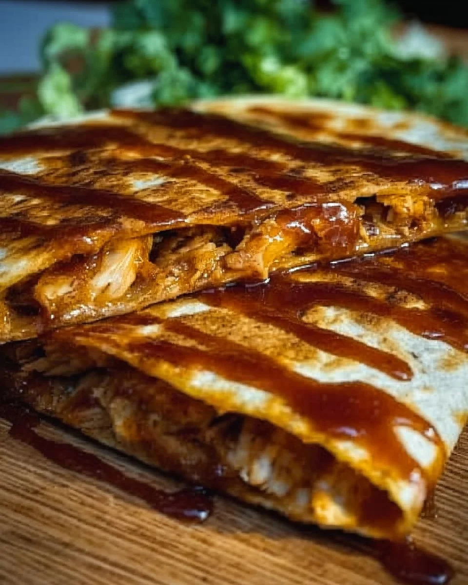 Delicious Hot Honey BBQ Chicken Quesadillas served on a plate.