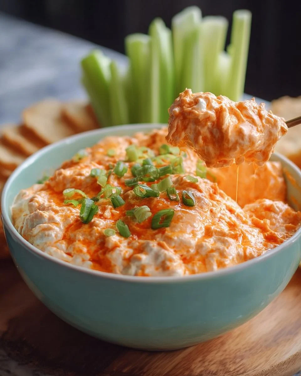 Irresistible Cottage Cheese Buffalo Chicken Dip served in a bowl