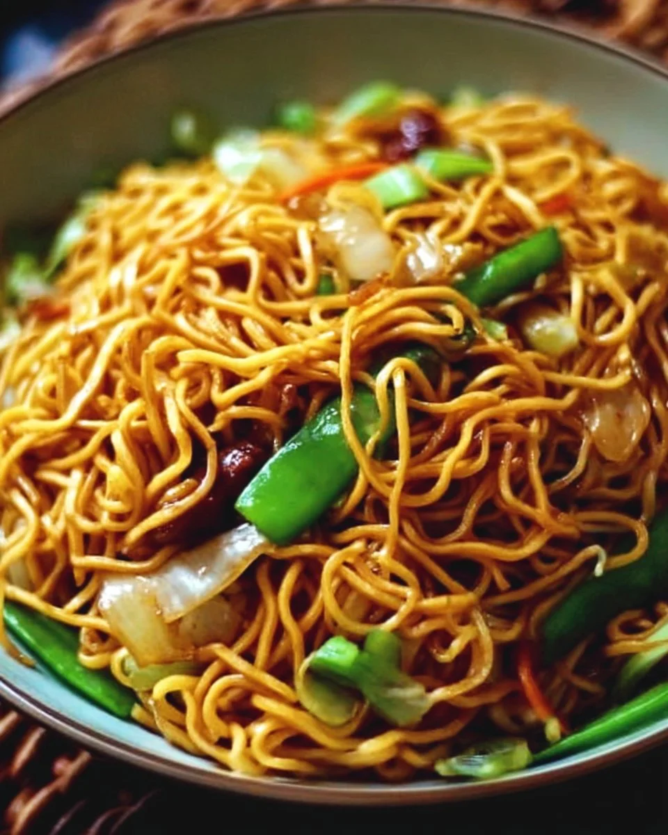 Easy homemade Panda Express chow mein dish with vegetables and noodles