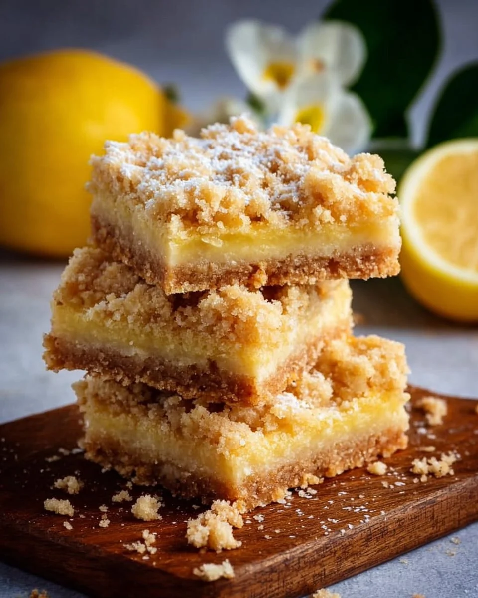 Delicious lemon crumble bars on a plate, perfect for dessert lovers.