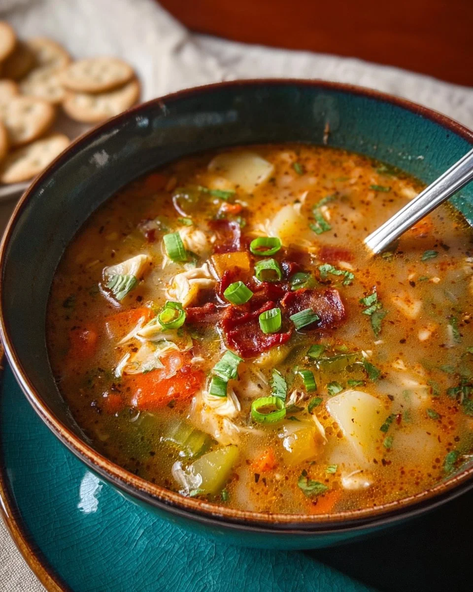 A bowl of Million Dollar Soup garnished with fresh herbs.