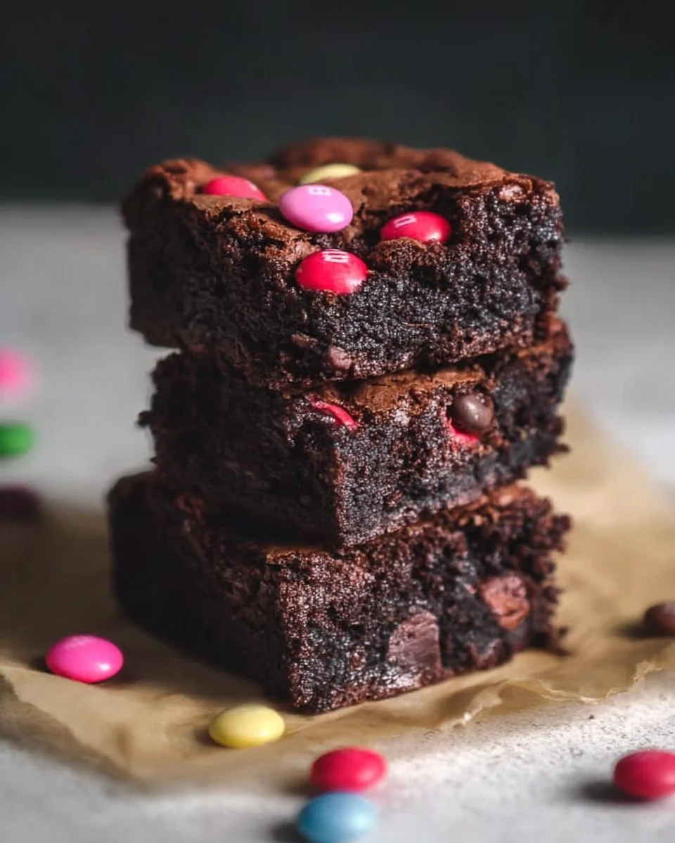 Delicious M&M's brownies with colorful candies on top.