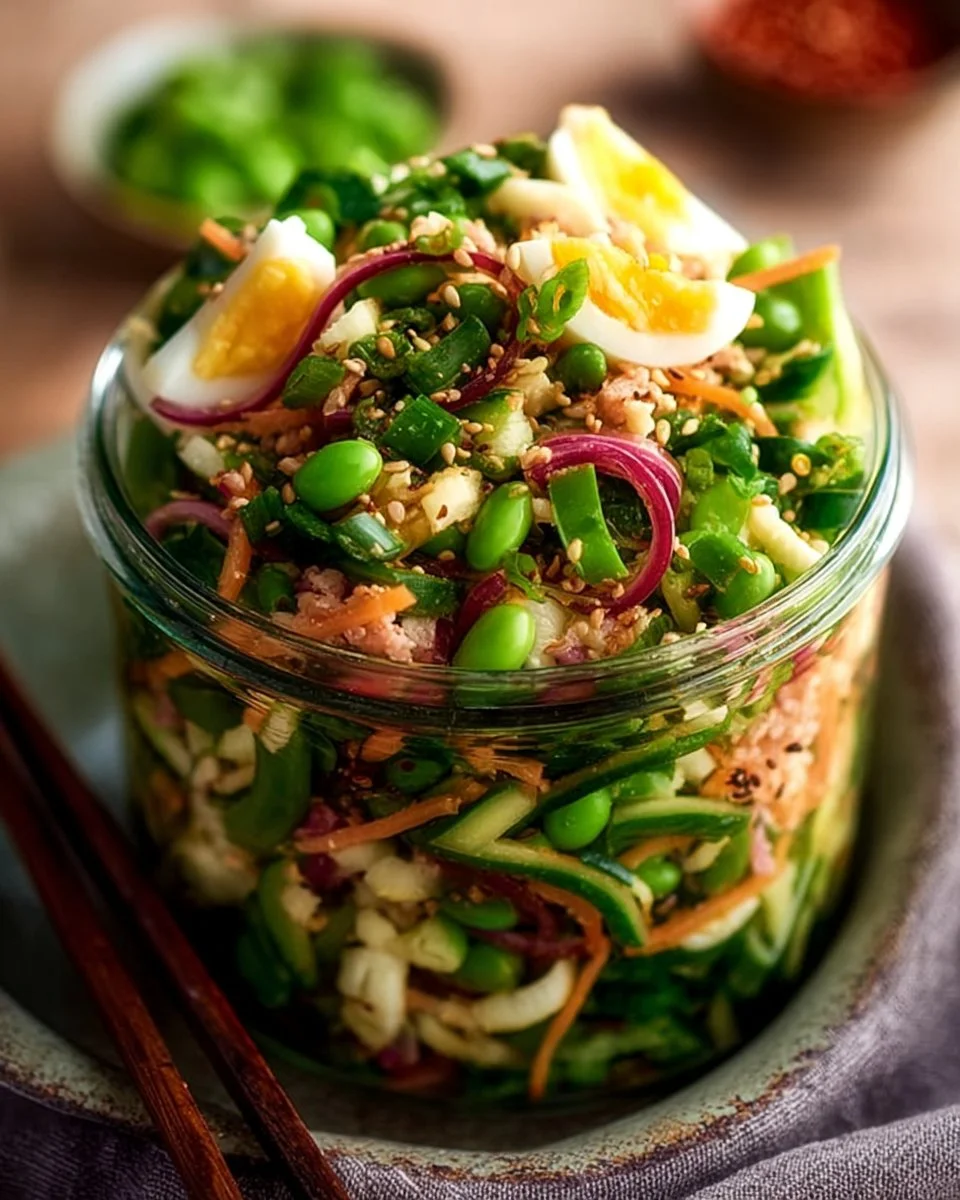 Quick High Protein Asian Salad with fresh ingredients and toppings