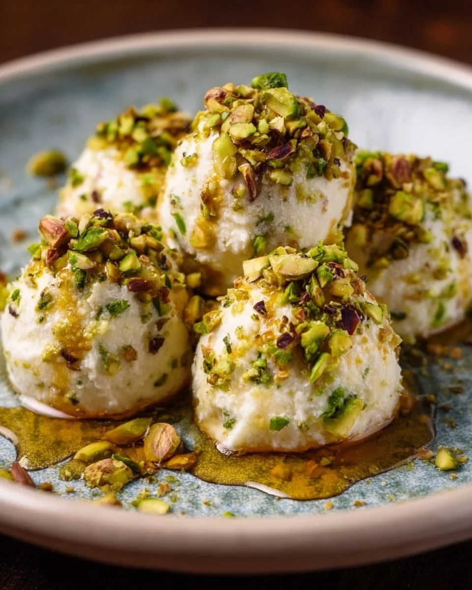 Delicious Ricotta Pistachio Honey Treats with creamy texture and nutty flavor