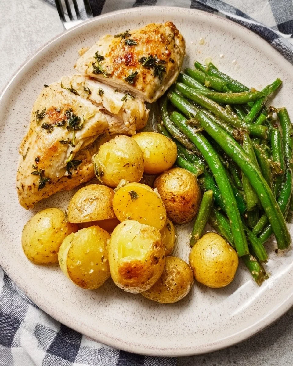 Delicious sheet pan garlic parmesan chicken with fresh herbs and vegetables