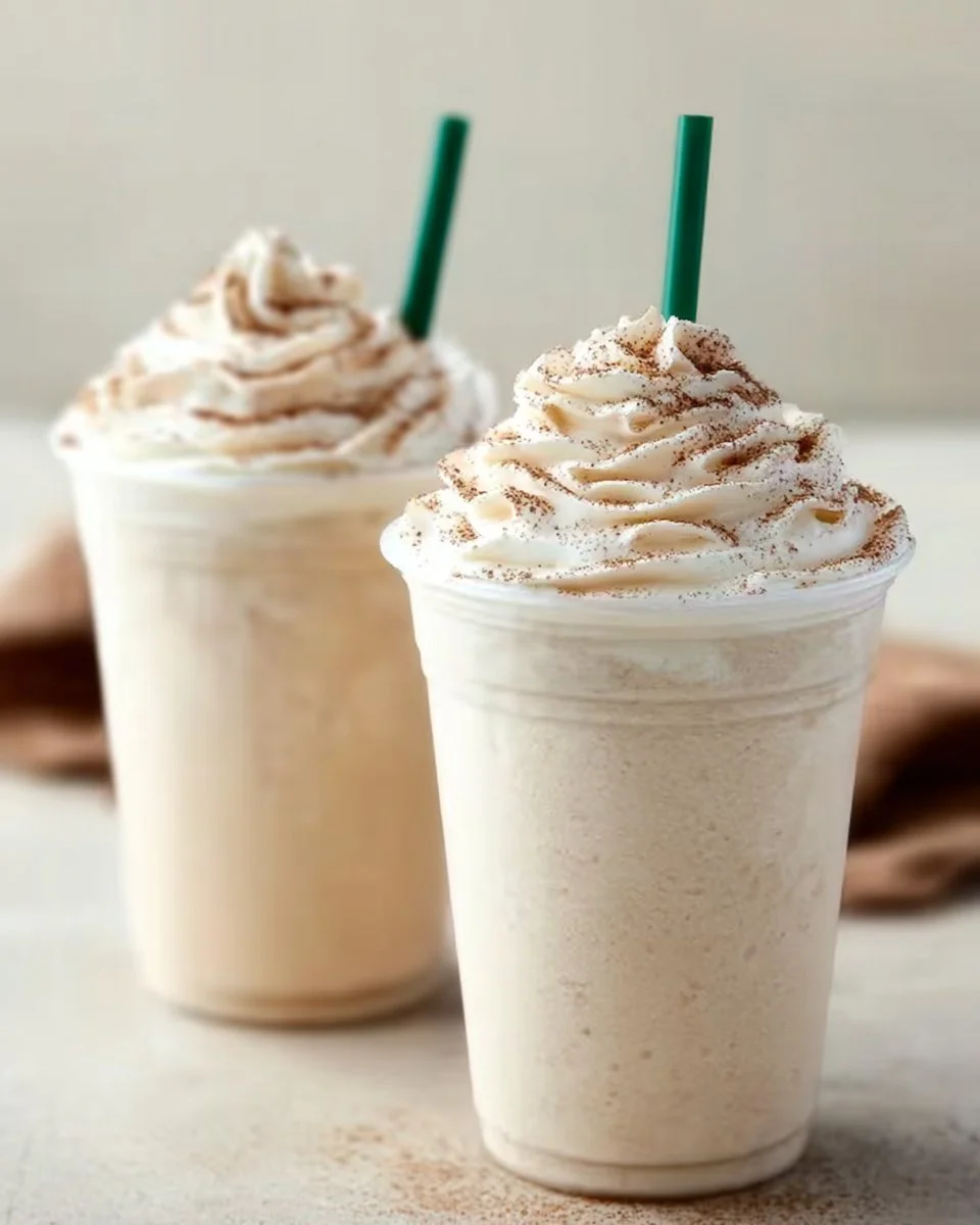 Homemade vanilla bean frappuccino inspired by Starbucks recipe.