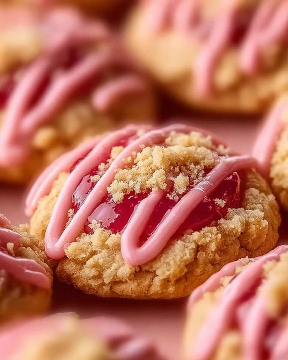 Freshly baked Strawberry Crunch Cookies with a crunchy topping