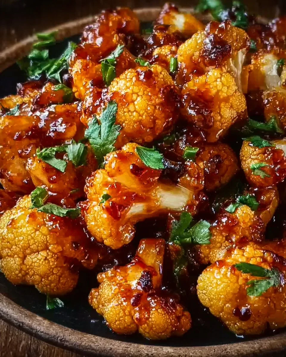 Roasted maple sriracha cauliflower with a sweet and spicy glaze