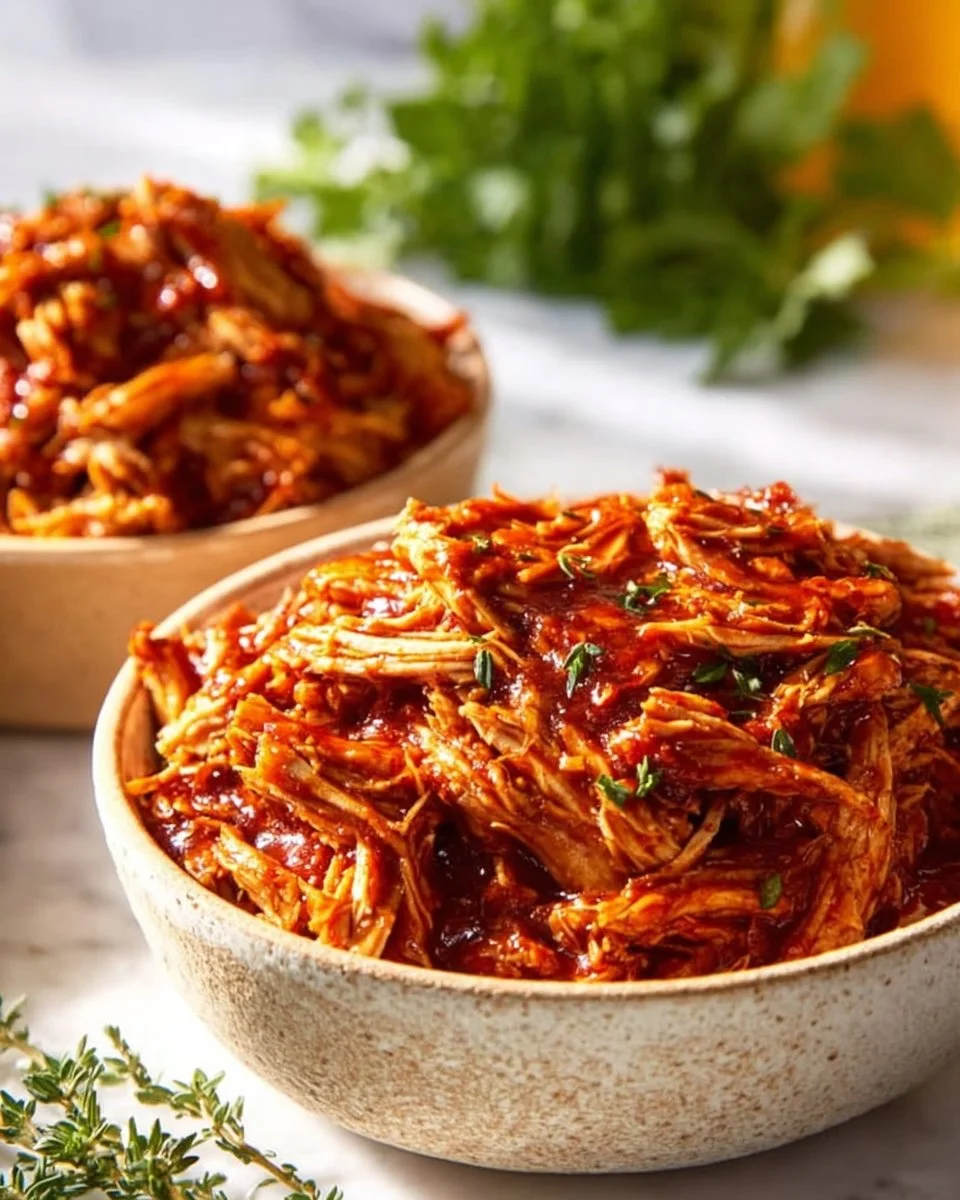 A dish of tasty crockpot BBQ chicken served on a plate
