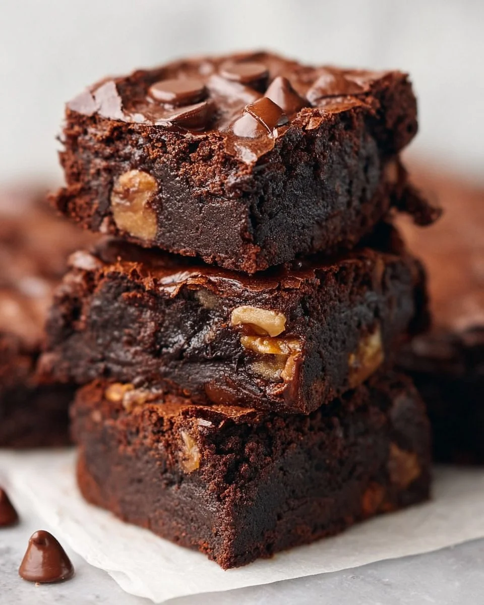 Ultimate fudgy vegan brownies served on a baking tray.