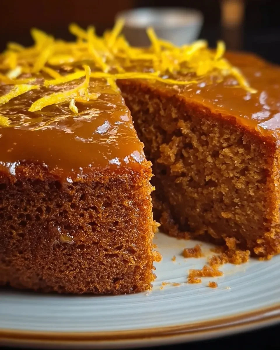 Almond flour gingerbread cake topped with frosting and festive decorations