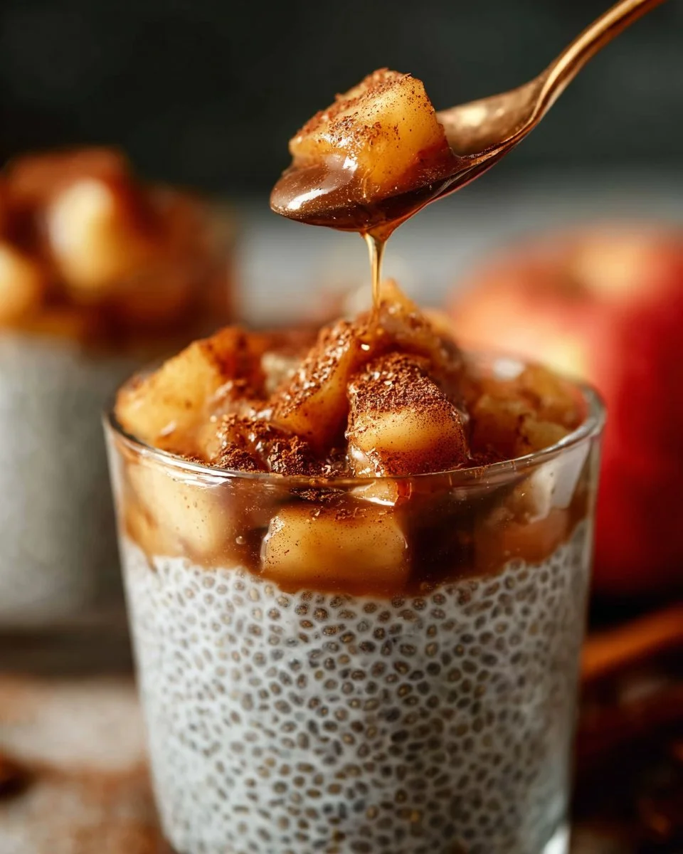 Apple Cinnamon Chia Seed Pudding served in a bowl with apple slices and cinnamon