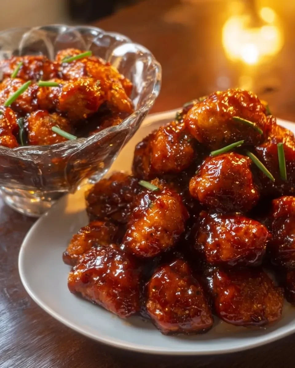 Baked Honey BBQ Popcorn Chicken served in a bowl with dipping sauce