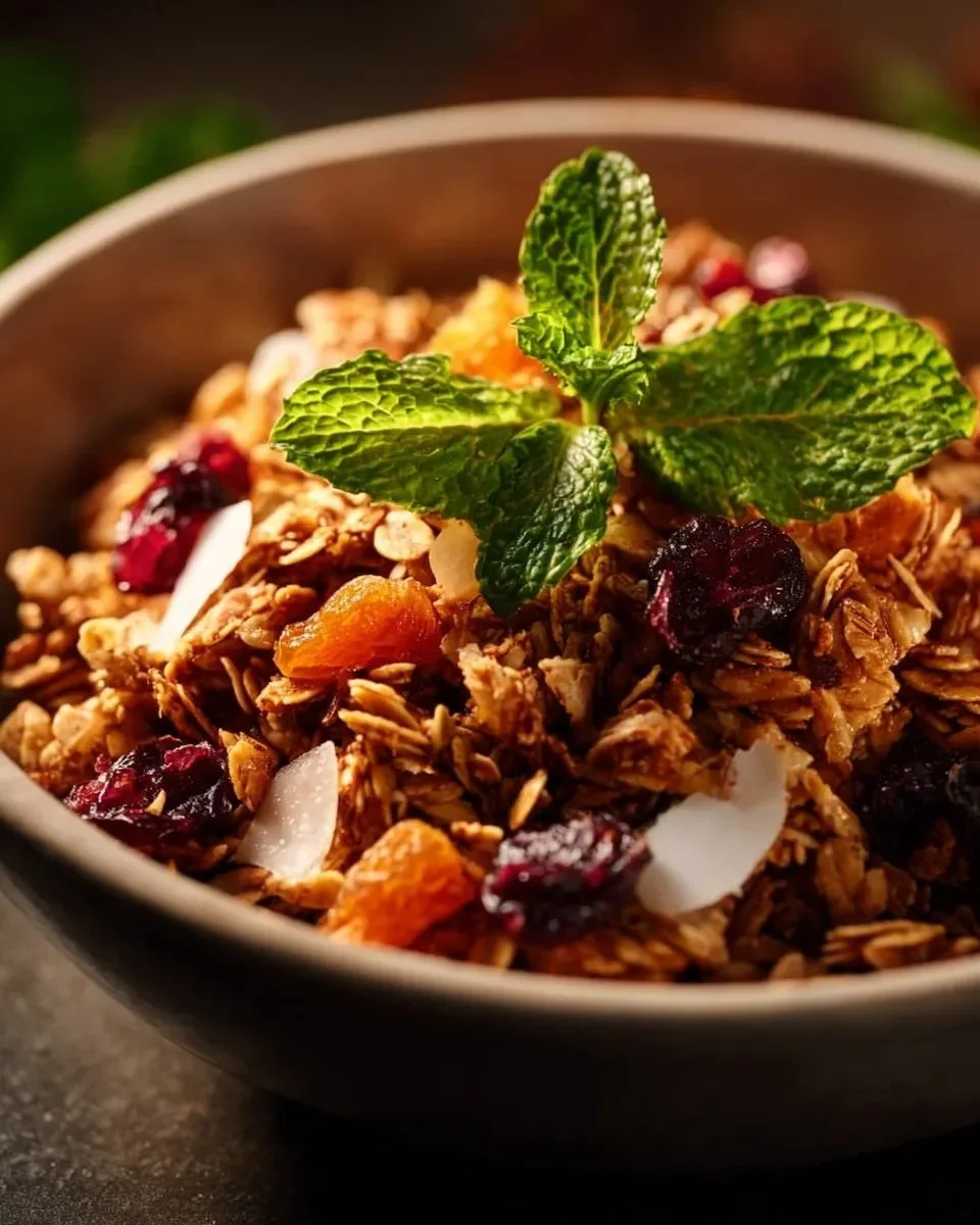 Bowl of customizable granola with various toppings and ingredients for personalized nutrition.