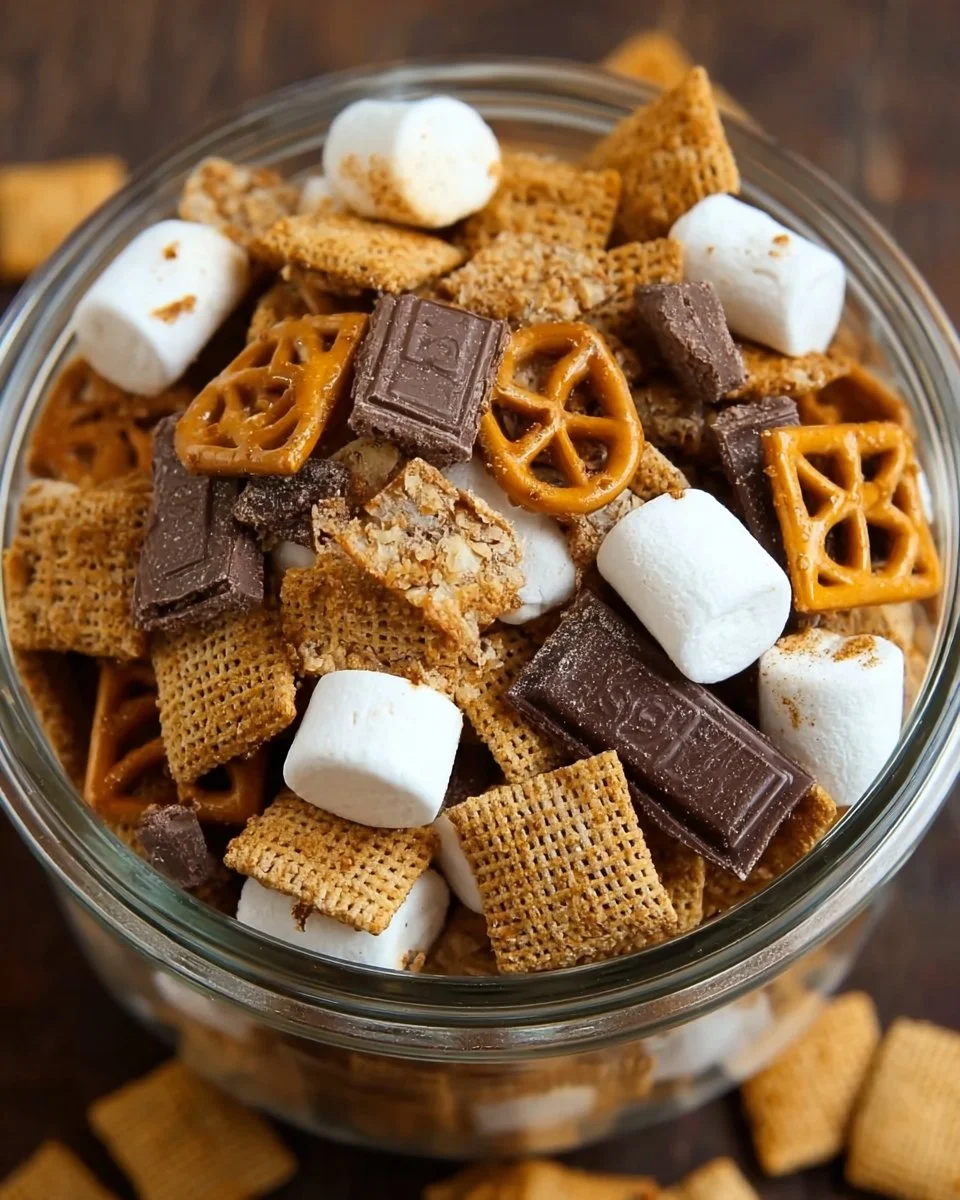 Delicious easy 3-ingredient s'mores snack mix in a bowl