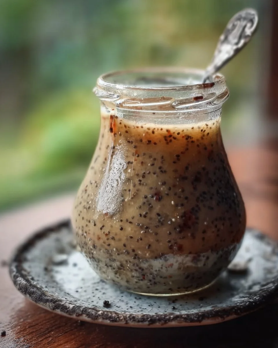 Easy homemade poppy seed salad dressing in a glass jar.