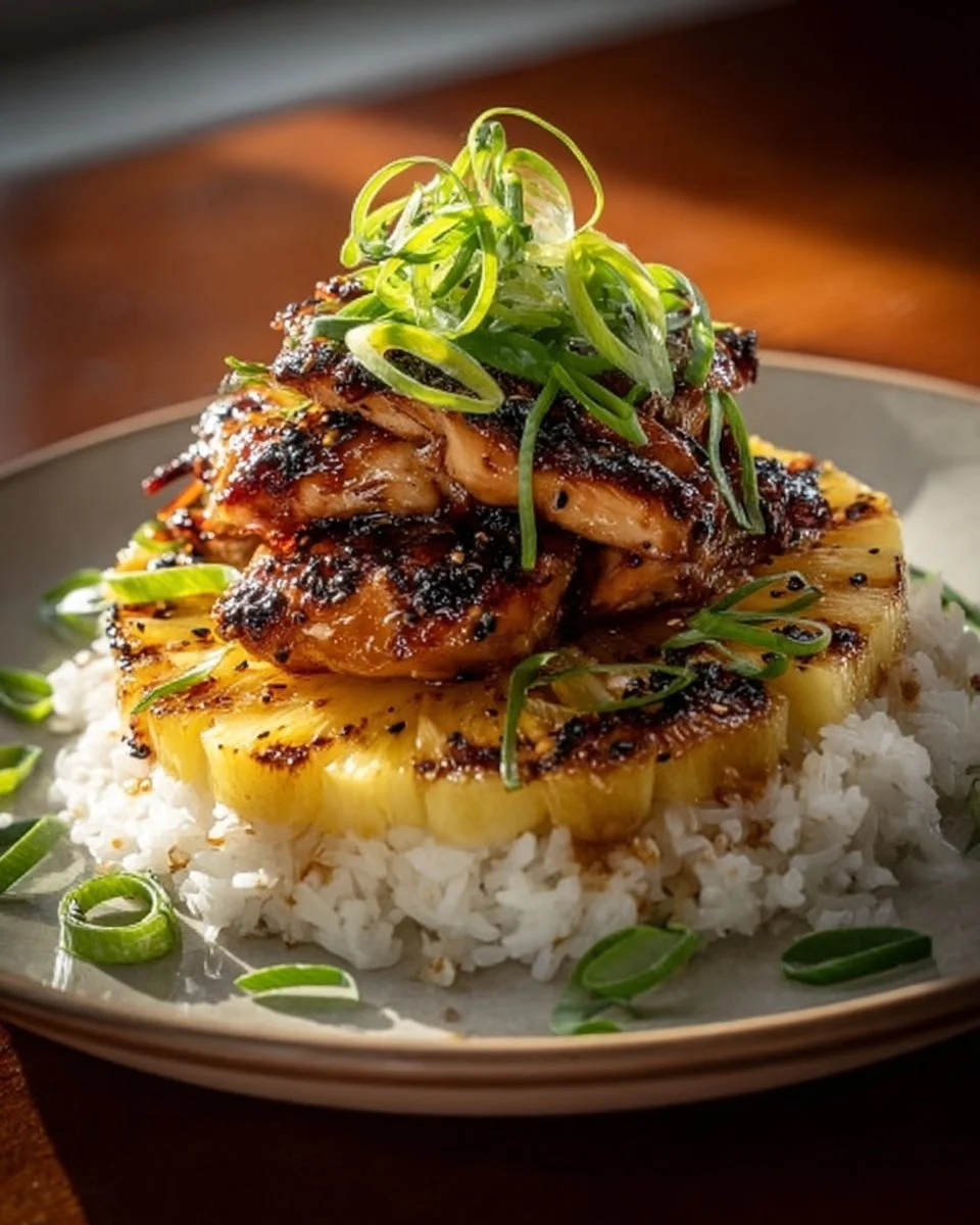Grilled Huli Huli Chicken with a tropical glaze served on a plate