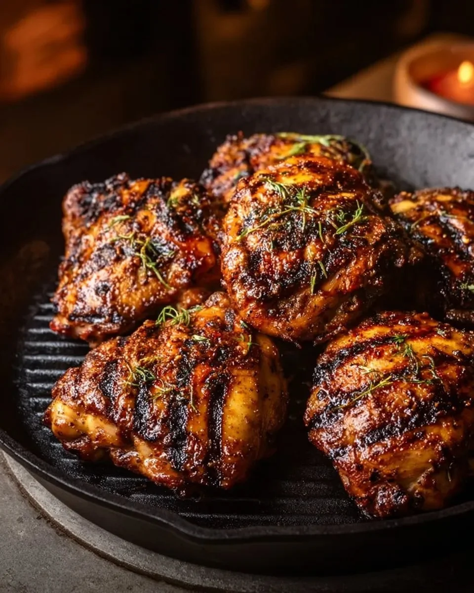 Delicious Jamaican Jerk Chicken Thighs with vibrant spices grilled perfectly