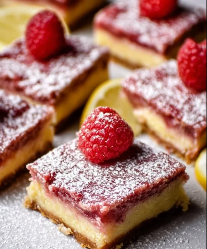 Delicious Raspberry Lemon Bars with a buttery crust and vibrant raspberry filling